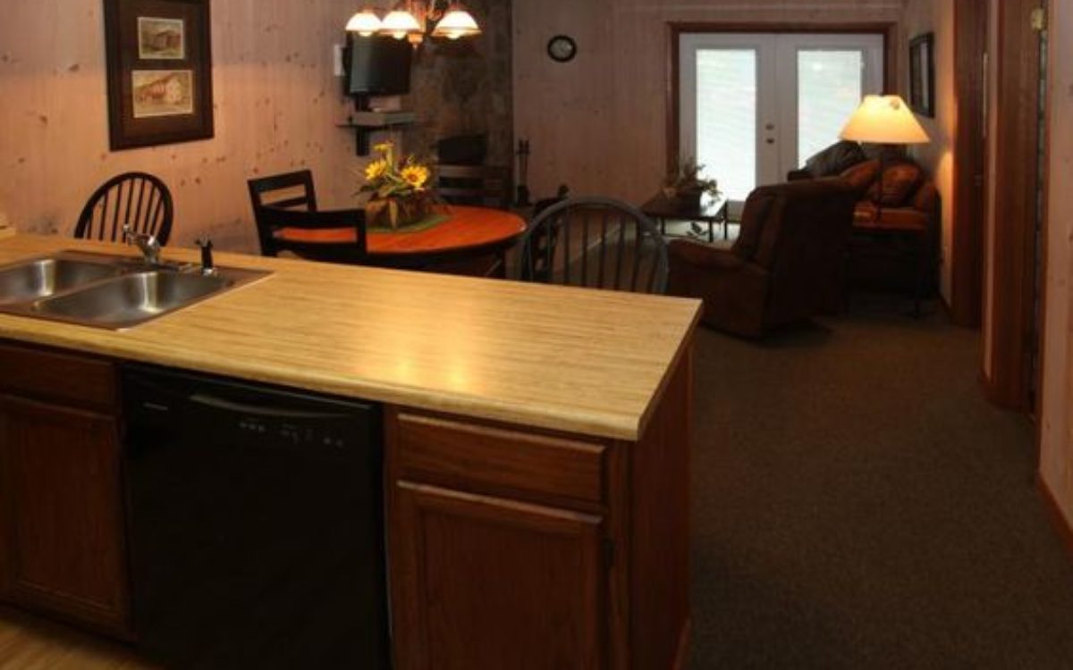 Kitchen and living area of 2 bedroom condo near Helen GA