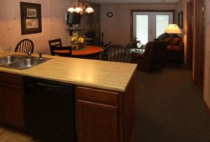 Kitchen and living area of 2 bedroom condo near Helen GA