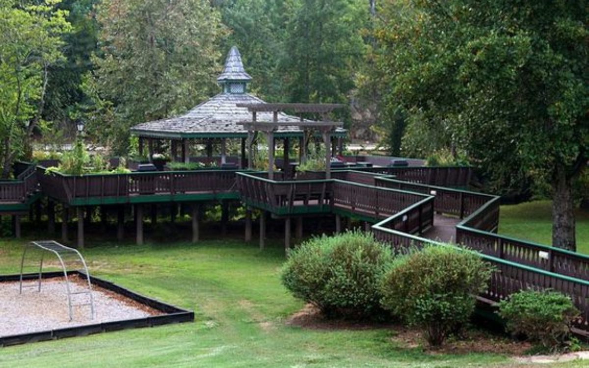 Beautiful walkway and gazebo at Helen Ga resort