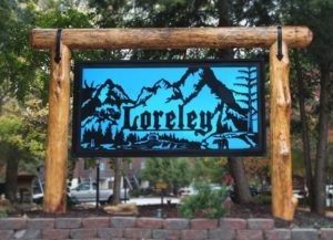 Sign at entrance to Loreley Resort in beautiful Helen Ga