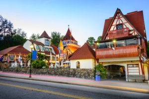 Beautiful evening photo of shops in quaint town of Helen GA